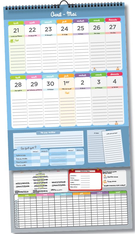Les calendriers et agendas de la famille organisée